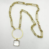 Gold Tone 18" Necklace with Clear Crystal Pendant