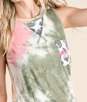 Tie Dye Tank w/ Leopard Pocket