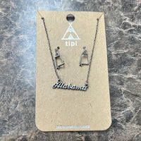 Silver Tone Alabama Earring & Necklace Set